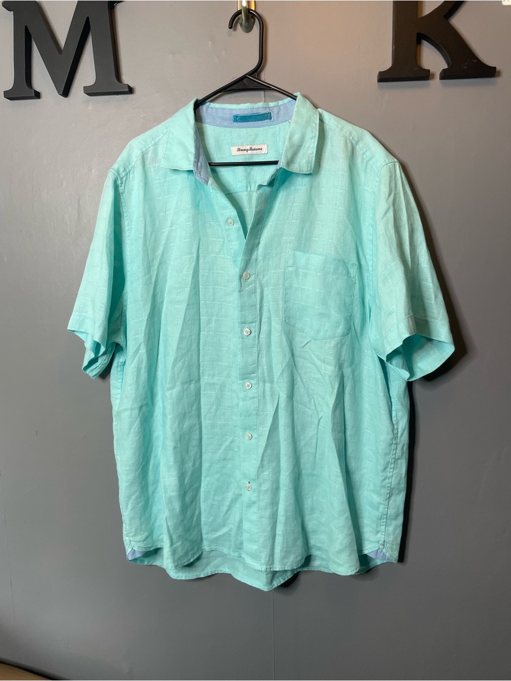 Tommy Bahama Men's Short-Sleeve Linen‎ Button up Shirt - Seafoam size XXL